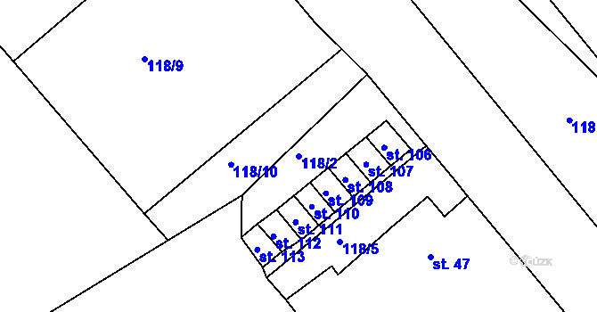 Parcela st. 118/2 v KÚ Okrouhlá u Chebu, Katastrální mapa