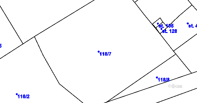 Parcela st. 118/7 v KÚ Okrouhlá u Chebu, Katastrální mapa