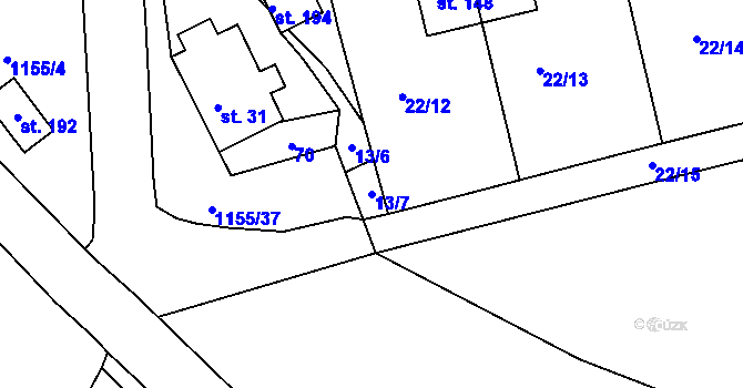 Parcela st. 13/7 v KÚ Okrouhlá u Chebu, Katastrální mapa
