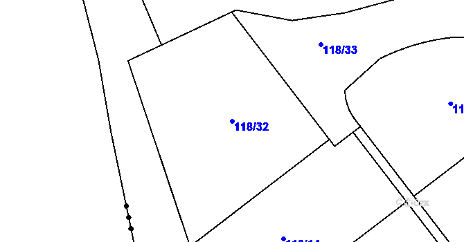 Parcela st. 118/32 v KÚ Okrouhlá u Chebu, Katastrální mapa