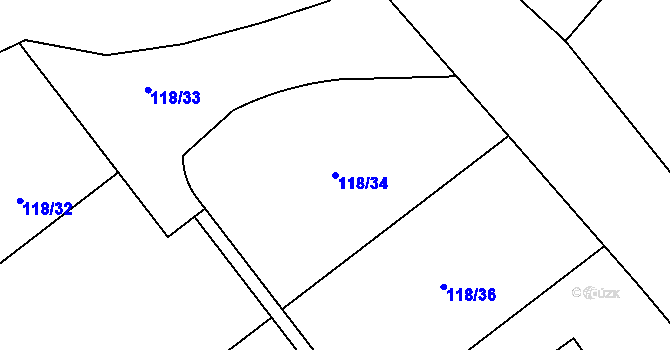 Parcela st. 118/34 v KÚ Okrouhlá u Chebu, Katastrální mapa