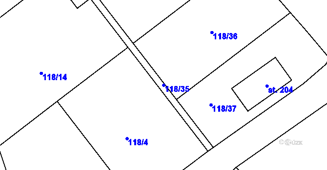 Parcela st. 118/35 v KÚ Okrouhlá u Chebu, Katastrální mapa