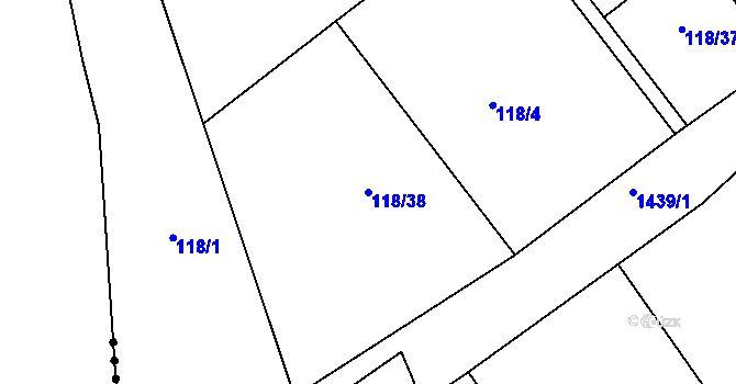 Parcela st. 118/38 v KÚ Okrouhlá u Chebu, Katastrální mapa