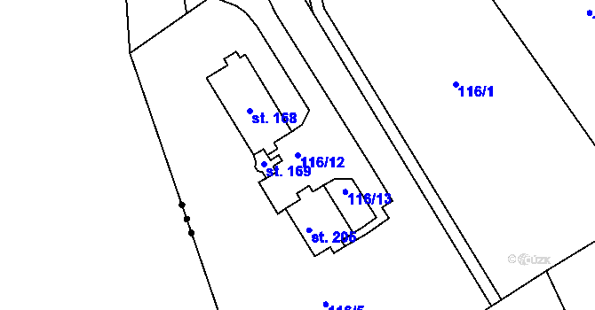 Parcela st. 116/12 v KÚ Okrouhlá u Chebu, Katastrální mapa