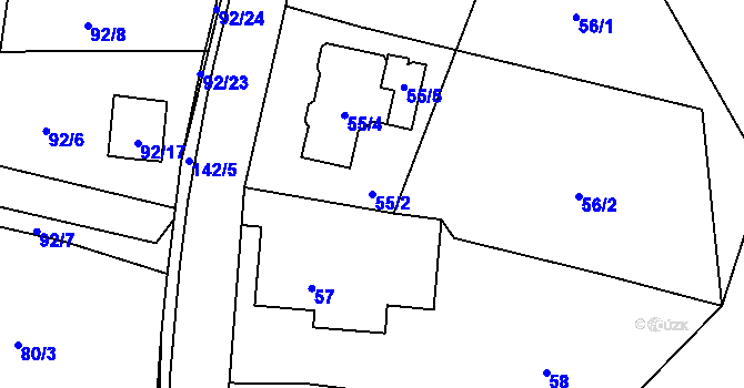 Parcela st. 55/2 v KÚ Okrouhlá u Nového Boru, Katastrální mapa