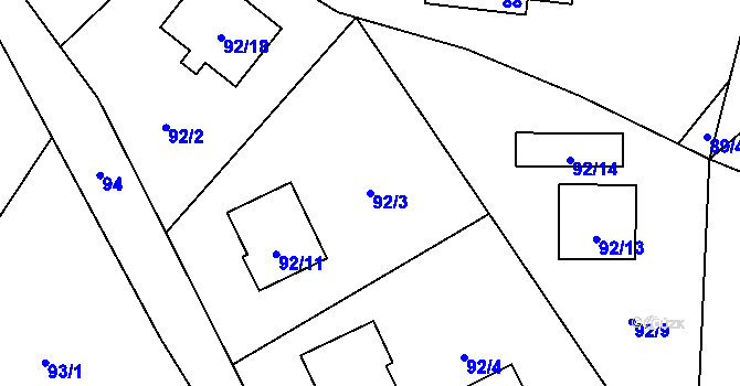 Parcela st. 92/3 v KÚ Okrouhlá u Nového Boru, Katastrální mapa