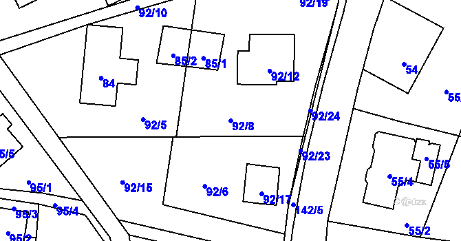 Parcela st. 92/8 v KÚ Okrouhlá u Nového Boru, Katastrální mapa
