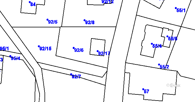 Parcela st. 92/17 v KÚ Okrouhlá u Nového Boru, Katastrální mapa