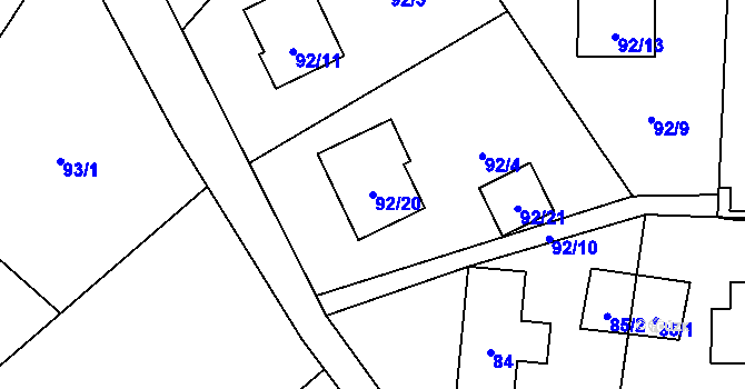 Parcela st. 92/20 v KÚ Okrouhlá u Nového Boru, Katastrální mapa
