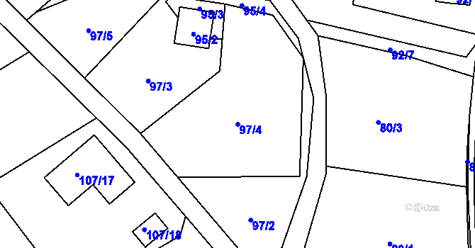 Parcela st. 97/4 v KÚ Okrouhlá u Nového Boru, Katastrální mapa
