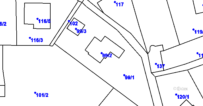 Parcela st. 99/2 v KÚ Okrouhlá u Nového Boru, Katastrální mapa