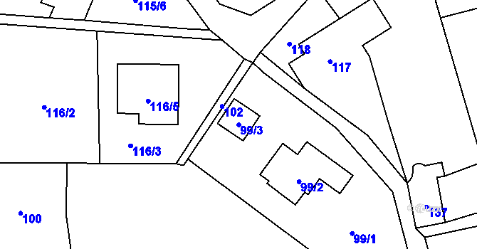 Parcela st. 99/3 v KÚ Okrouhlá u Nového Boru, Katastrální mapa