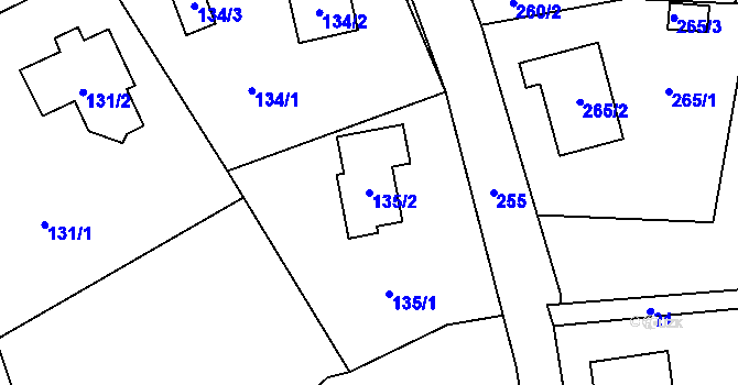 Parcela st. 135/2 v KÚ Okrouhlá u Nového Boru, Katastrální mapa