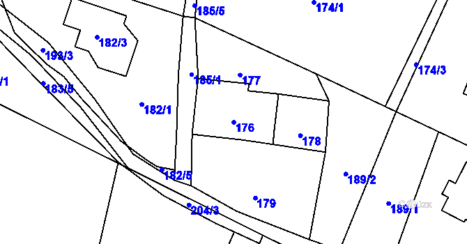 Parcela st. 176 v KÚ Okrouhlá u Nového Boru, Katastrální mapa