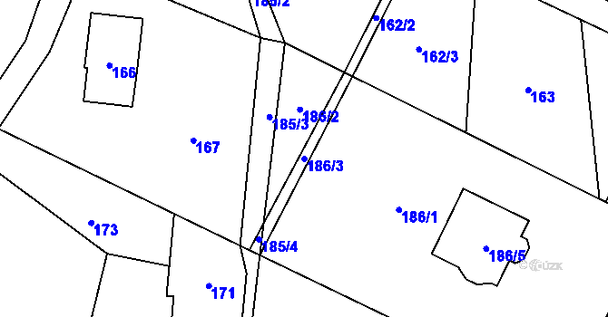 Parcela st. 186/3 v KÚ Okrouhlá u Nového Boru, Katastrální mapa