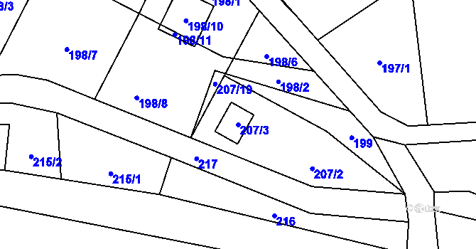 Parcela st. 207/3 v KÚ Okrouhlá u Nového Boru, Katastrální mapa