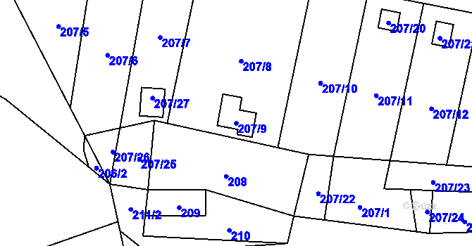 Parcela st. 207/9 v KÚ Okrouhlá u Nového Boru, Katastrální mapa