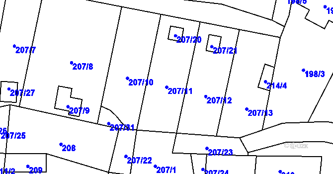 Parcela st. 207/11 v KÚ Okrouhlá u Nového Boru, Katastrální mapa