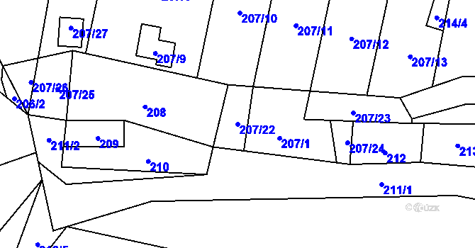 Parcela st. 207/22 v KÚ Okrouhlá u Nového Boru, Katastrální mapa