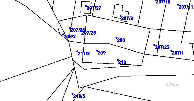 Parcela st. 209 v KÚ Okrouhlá u Nového Boru, Katastrální mapa
