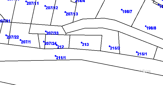 Parcela st. 213 v KÚ Okrouhlá u Nového Boru, Katastrální mapa