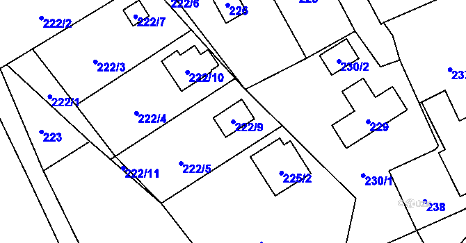 Parcela st. 222/9 v KÚ Okrouhlá u Nového Boru, Katastrální mapa