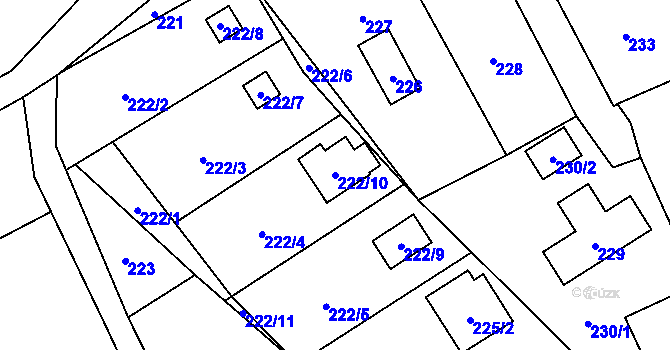 Parcela st. 222/10 v KÚ Okrouhlá u Nového Boru, Katastrální mapa