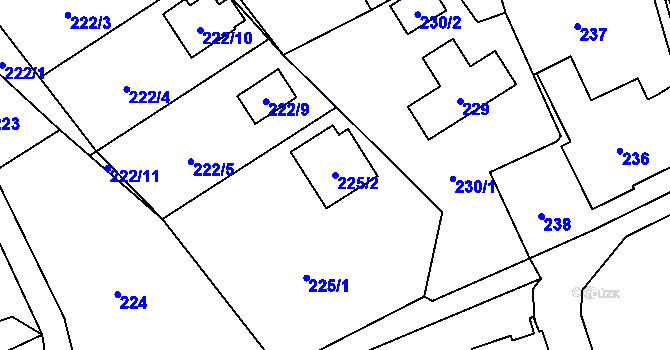 Parcela st. 225/2 v KÚ Okrouhlá u Nového Boru, Katastrální mapa