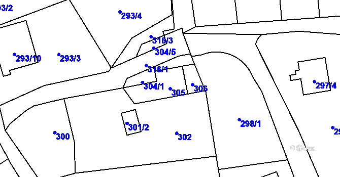 Parcela st. 305 v KÚ Okrouhlá u Nového Boru, Katastrální mapa
