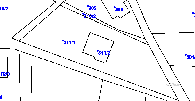 Parcela st. 311/2 v KÚ Okrouhlá u Nového Boru, Katastrální mapa
