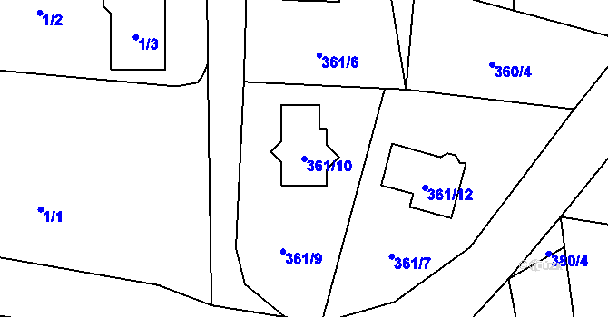 Parcela st. 361/10 v KÚ Okrouhlá u Nového Boru, Katastrální mapa