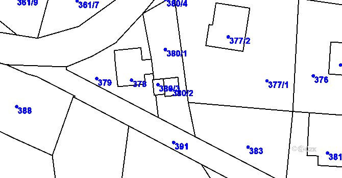 Parcela st. 380/2 v KÚ Okrouhlá u Nového Boru, Katastrální mapa