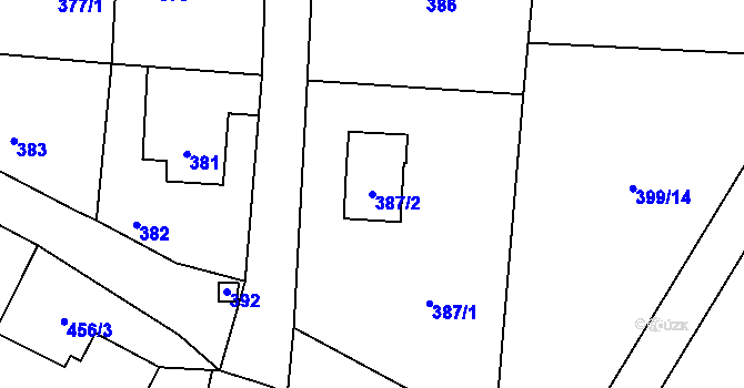 Parcela st. 387/2 v KÚ Okrouhlá u Nového Boru, Katastrální mapa