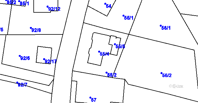 Parcela st. 55/4 v KÚ Okrouhlá u Nového Boru, Katastrální mapa