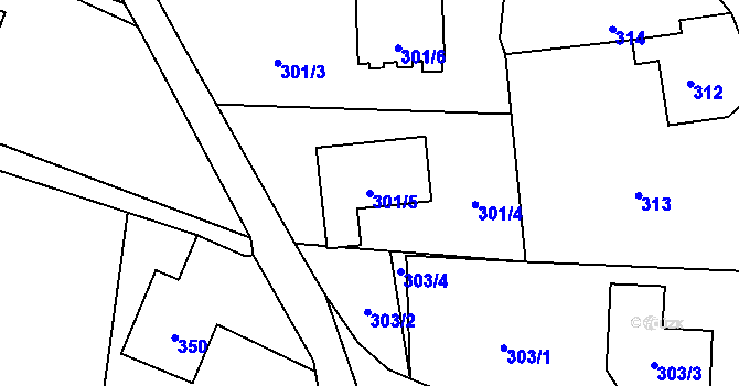 Parcela st. 301/5 v KÚ Okrouhlá u Nového Boru, Katastrální mapa