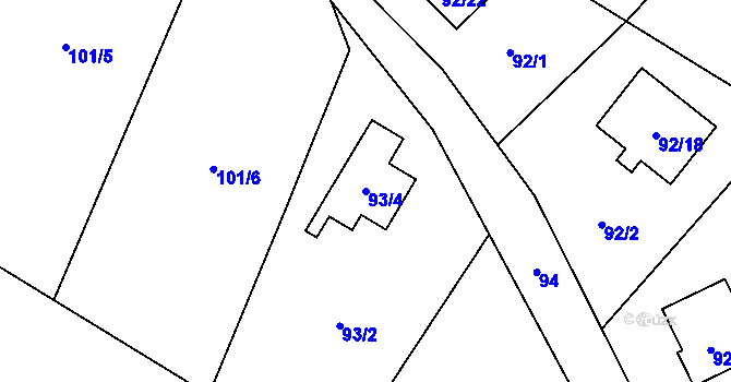 Parcela st. 93/4 v KÚ Okrouhlá u Nového Boru, Katastrální mapa