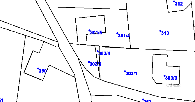Parcela st. 303/4 v KÚ Okrouhlá u Nového Boru, Katastrální mapa