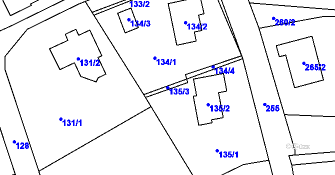 Parcela st. 135/3 v KÚ Okrouhlá u Nového Boru, Katastrální mapa