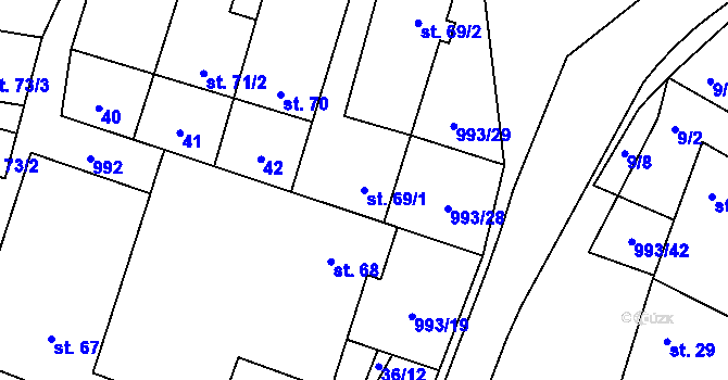 Parcela st. 69/1 v KÚ Okrouhlá u Boskovic, Katastrální mapa