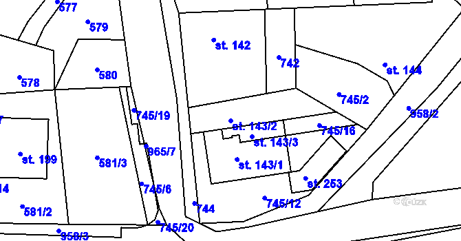 Parcela st. 143/2 v KÚ Okrouhlá u Boskovic, Katastrální mapa