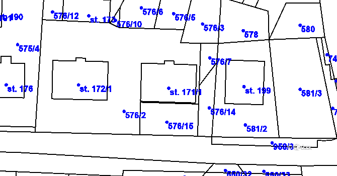 Parcela st. 171/1 v KÚ Okrouhlá u Boskovic, Katastrální mapa