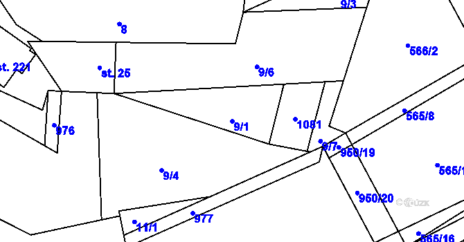 Parcela st. 9/1 v KÚ Okrouhlá u Boskovic, Katastrální mapa