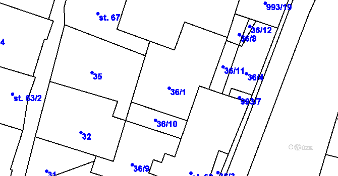 Parcela st. 36/1 v KÚ Okrouhlá u Boskovic, Katastrální mapa