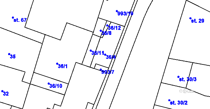 Parcela st. 36/4 v KÚ Okrouhlá u Boskovic, Katastrální mapa