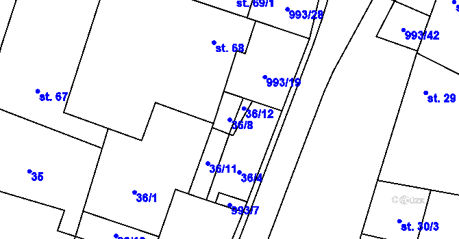 Parcela st. 36/8 v KÚ Okrouhlá u Boskovic, Katastrální mapa