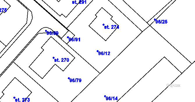 Parcela st. 96/12 v KÚ Okrouhlá u Boskovic, Katastrální mapa