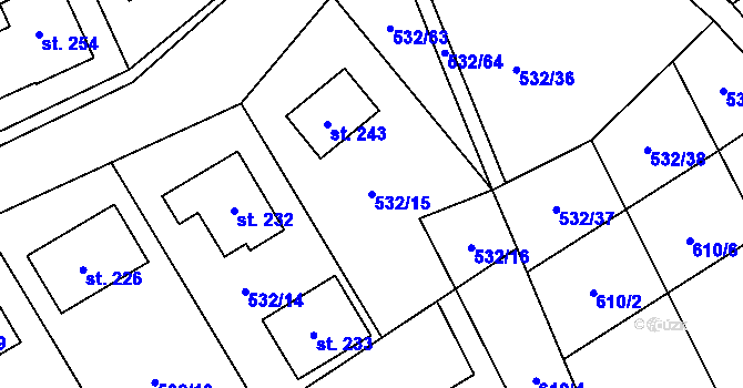 Parcela st. 532/15 v KÚ Okrouhlá u Boskovic, Katastrální mapa
