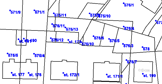 Parcela st. 576/10 v KÚ Okrouhlá u Boskovic, Katastrální mapa