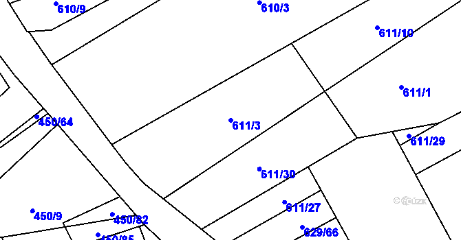 Parcela st. 611/3 v KÚ Okrouhlá u Boskovic, Katastrální mapa