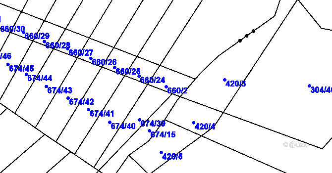 Parcela st. 660/2 v KÚ Okrouhlá u Boskovic, Katastrální mapa